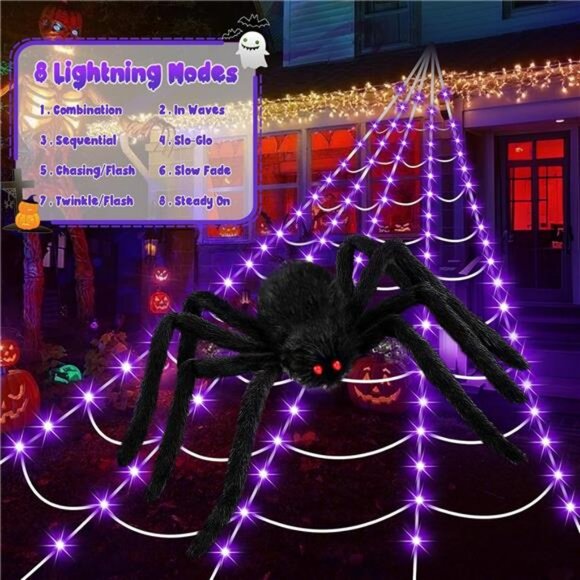 Halloween Decorations Spider Web Lights, 250 LED 16.4Ft Light Up Spider Web - Picture 4 of 8